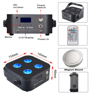 Éclairage 4 pièces avec sac IR4 Mini Uplight 4X12W RGBWA+UV Uplights Batterie sans fil Lumières de fête disco pour DJ Mariages Événements - Product Image 2