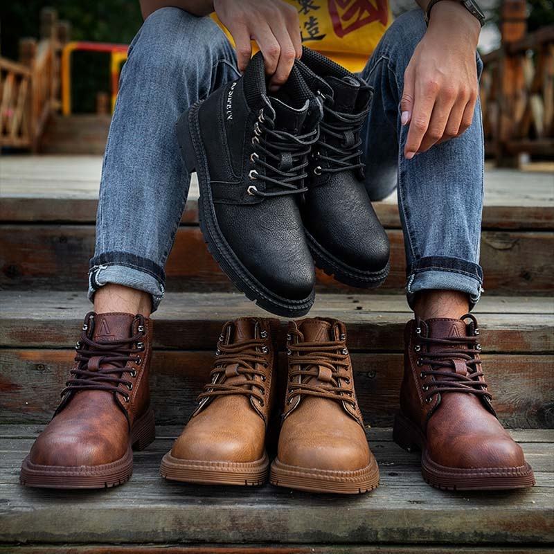 Leather Stylish Work Boots Mens Men's Boots Genuine Leather Moc