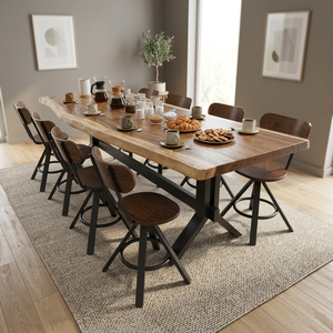 CBBA040 Durable <b>Rustic</b> <b>Dining</b> <b>Set</b> with 8 Chairs Antiqued ACACIA Wood and Marble for Kitchen or Home Furniture - Product Image 3