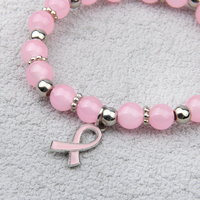 Bracelet perlé rose avec breloque en ruban, cadeau de sensibilisation au cancer du sein pour les anniversaires