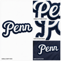 Patch brodé en chenille personnalisé en gros |   Patch Lettres Bleues et Blanches |   Finition en satin |   Fabricant de patchs OEM