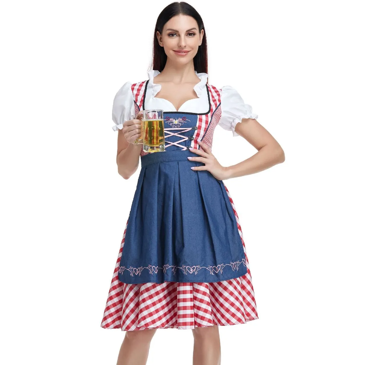 Các phụ nữ mới dirndl oktoberfest trang phục bavarian quốc gia màu hồng kẻ sọc clubwear cosplay lễ hội Halloween Fancy Đảng Dress