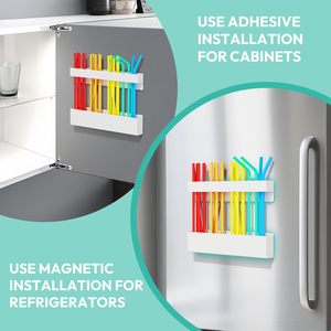 Magnetic Metal Straw Holder for Cabinet Door with Double Sided Adhesive Tape Reusable Tumbler Straw Organizer Storage - Product Image 3