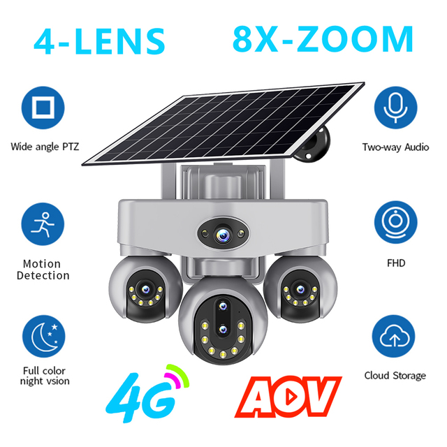 4G SIM Card LTE PTZ Solar Panel IP Camera Outdoor 8X Zoom 8000mAh Solar Panel Outdoor Security Camera