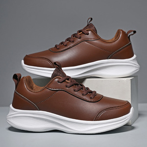 Chaussures de marche en cuir véritable marron à lacets, bout rond, doublure en maille respirante, semelle intermédiaire en EVA, semelle extérieure en caoutchouc, toutes saisons - Product Image 2