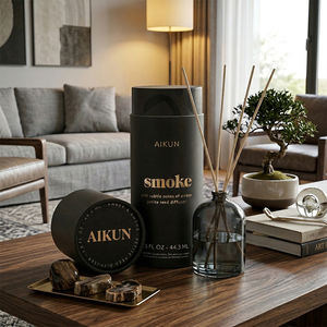 Aikun Customizable Smoke Scent 100ml Matte Black <b>Bottle</b> IP16 Formula Reed <b>Diffuser</b> Gift Set With Premium Box For Living Room - Product Image 1
