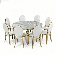 Neuestes Design Luxuriöse Stapelbare Gold Edelstahl Gehärtetes Glas Runde Bankett-Stühle und Tische Set Guangzhou