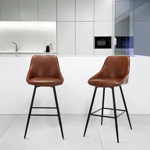 핫 세일 현대적인 디자인 편안한 갈색 Pu 레저 바 의자 발판