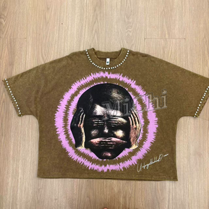 Camiseta personalizable de algodón 100% para hombre, lavada con ácido, desgastada, DTG, garra pesada, taladro, gráfico, estilo callejero, tejido de gran tamaño - Product Image 1