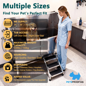 อ่างอาบน้ำสัตว์เลี้ยงสแตนเลสขนาด 50 นิ้ว สำหรับสุนัข พร้อมบันไดและประตูบานเลื่อน สำหรับร้านกรูมมิ่งสัตว์เลี้ยง ขายส่ง - Product Image 2