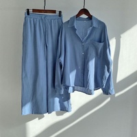 Ensemble décontracté pour femme en coton et lin, chemise à manches longues avec poches, boutonnage simple + pantalon large à cordon de serrage, style vintage