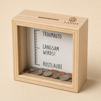 Boîte en bois 3D de luxe avec logo personnalisé, pot à épargne creux de 5 cm de profondeur, fond amovible, impression UV, cadeau photographique, marque Landy