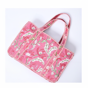 Sac fourre-tout en coton imprimé à la main pour femme avec doublure en toile, fermeture éclair, design vintage tendance, voyage, shopping - Product Image 1