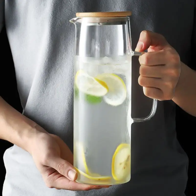 Wholesale high borosilicate jug glass fruit tea pitcher transparent OEM custom pitcher