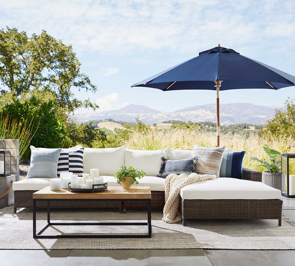 3-piece double chaise modular sofa patio furniture wicker sofa  set  armless rattan sofa set