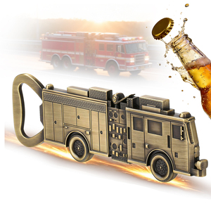 Ouvre-bouteille en forme de camion de pompiers, cadeaux pour hommes, papa, grand-père - Accessoire de bar en forme de camion de pompiers en bronze - Product Image 1