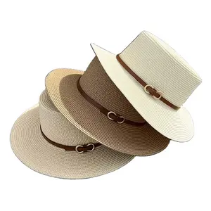 Flat top bowler hat wholesale beach straw boater hat for women summer straw