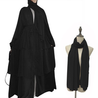 Kimono élégant de Dubaï, Turquie, Arabie, Oman avec voile en mousseline 3 couches, vêtements islamiques ouverts, robes musulmanes, Abaya