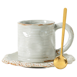 Retro Ceramic Coffee Cup and Saucer <strong>Set</strong> Handmade Office Water Cups Retro Afternoon <strong>Tea</strong> <strong>Set</strong> Creative <strong>Gift</strong> for Travel or Home - Product Image 1