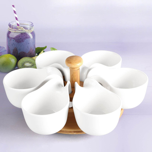 Sei <span class=keywords><strong>tapas</strong></span> ciotole in ceramica set di ceramica manico di un cucchiaio con base di bambù - Product Image 1