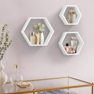 Ensemble <span class=keywords><strong>de</strong></span> <span class=keywords><strong>3</strong></span> étagères <span class=keywords><strong>hexagonales</strong></span> en bois blanc nid d'abeille, étagère murale personnalisée, étagère murale pour salon, cuisine - Product Image 4