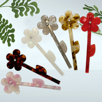 Barrette à cheveux élégante en acétate de fleurs, style français, polyvalente, faite à la main, pour printemps, avec frange mi-haute et queue de cheval, horizontale et droite