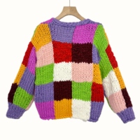 Pull cardigan d'hiver fait main E&L pour femmes, couleur bonbon, motif géométrique, design carré, style doux, fermeture à boutons