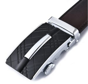 Ceinture pour homme en cuir de vache véritable, durable, pour tenue habillée ou décontractée, longueur personnalisable avec boucle automatique en alliage réglable - Product Image 5