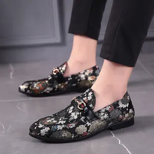 Big Size 49 Man Dress Weeding Shoes Embroidery Flowers Pattern Original Designer Party Fashionable Men Penny Loafers