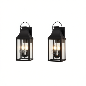 Lanterne murale extérieure moderne en fer noir 20 pouces avec éclairage LED pour jardin, véranda, garage, applique extérieure - Product Image 1