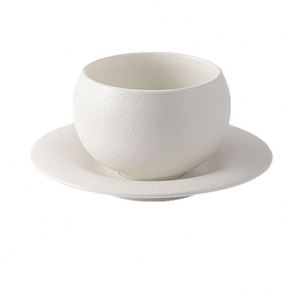 Taza de Café Japonesa Retro con Plato, Diseño de Huevo para Latte Art, Gran Capacidad 280ml, Taza de Cerámica con Textura de Piedra Esmerilada, Taza para Latte con Agarre - Product Image 1