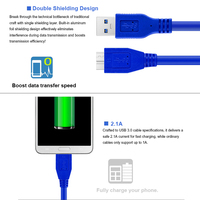 Cable de Carga y Datos Xput Negro Azul USB 3.0 Tipo A Macho a Micro B Macho para Disco Duro Externo, Varias Longitudes 0.3-5M