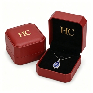 Boîte à collier artisanale, forme personnalisée, en similicuir, boîte cadeau pour bijoux, insert en microfibre, estampage à chaud, logo personnalisé, vente directe d'usine - Product Image 1