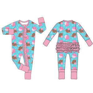 Baju tidur piyama anak-anak bersertifikasi CE jangkauan CPC Romper Zippy Ruffle bulan sabit bambu untuk anak-anak dengan pegangan Logo kustom - Product Image 6