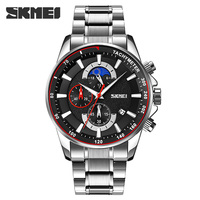 Montre à quartz pour homme SKMEI 9250, chronographe de luxe, phase de lune, bracelet en acier inoxydable, lumineuse, étanche 30 m, tendance