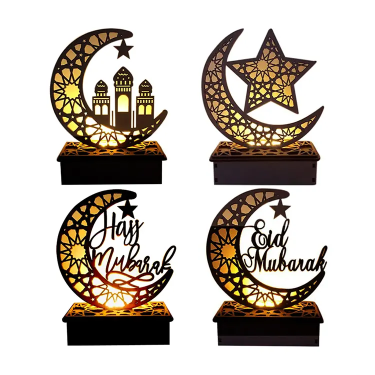 Lâmpada led de madeira, estrela, lua, artesanato, ramadã, mubarak, decoração 3d, para festa, para presente, islâmico