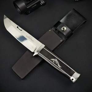 Cuchillo de Hoja Fija de Acero AUS-10 Estilo Japonés, Mango de Madera de Ébano con Incrustaciones de Pez Koi, Cuchillo de Caza y Supervivencia Hecho a Mano con Funda - Product Image 3