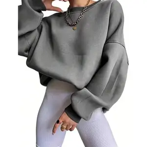 Pakaian musim semi untuk wanita 2024 logo kustom sweatshirt katun organik untuk wanita pullover crewneck french terry gray sweatshirt