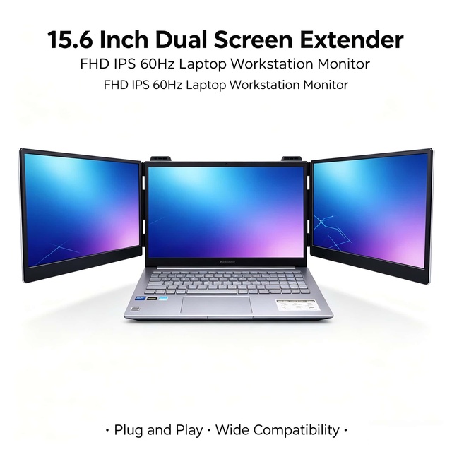 15.6 Inch Full HD IPS Portable Laptop Monitor Extender Multi-Screen Triple Screen Widescreen USB Type C for Business Use