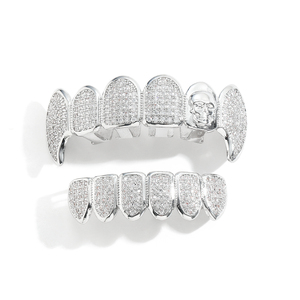 G027 <span class=keywords><strong>Grilz</strong></span> Hip Hop Crâne Sertie de Zircons pour Hommes, en Laiton Micro-Pavé de Zircons Cubiques, Plaqué Or/Argent, Cadeau - Product Image 3