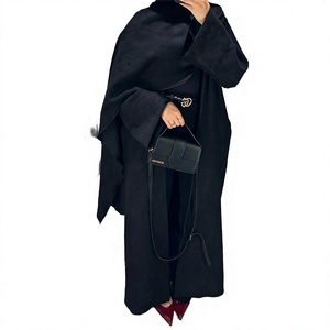 Abaya Cardigan Kimono Cape pour Femme 2026 Sharut Ramadan Eid Dubaï Turquie, en Crêpe Velours, Coupe Trapèze, Solide, Respirant, Ouvert sur le Devant, Style Islamique - Product Image 4