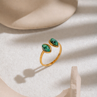 Bague ouverte vintage en acier inoxydable avec pierre naturelle verte, étanche, plaquée or 18 carats, bijoux pour femmes