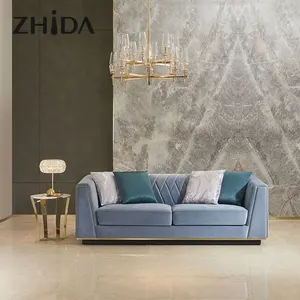 Zhida Design Italian Style Home Furniture Supplier Living Room Furniture 2 Seater Couch Luxury Velvet Sofa Set Furniture