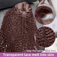 Perruque frontale en dentelle HD sans colle, bouclée birmane, brune, en cheveux vierges bruts alignés, avec closure, en cheveux humains