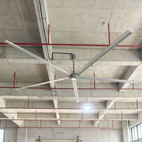 Grand ventilateur de plafond axial HVLS de 12 pieds avec pales en alliage d'aluminium, roulement à billes argenté, commande tactile et bouton pour ferme laitière