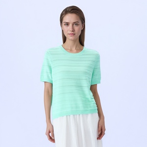 <span class=keywords><strong>T</strong></span>-shirts en Soie et Coton Personnalisés pour Femmes – Hauts Décontractés à Col Rond Tendance pour l'É<span class=keywords><strong>t</strong></span>é et le Printemps – Vente en Gros - Product Image 3