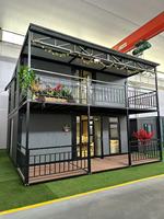 Casa de contenedores de acero y madera de dos pisos, piso desmontable con baño y cocina para hoteles y apartamentos