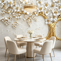 Papier peint autocollant texturé en PVC 3D, papier peint blanc floral de luxe en relief pour la décoration de la chambre