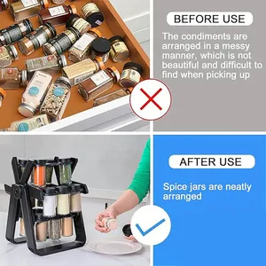 Vente en gros 360. Étagère à épices rotative avec 18 pots en verre, salières et poivrières pratiques, organisateur d'assaisonnements, accessoires de cuisine - Product Image 3