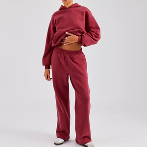 Custom Logo Comfortable Acid Wash Sweatsuit for Women Solid <b>Oversized</b> Tracksuit Modern Design <b>Long</b> Sleeves Thick <b>Hoodie</b> Set - Product Image 1